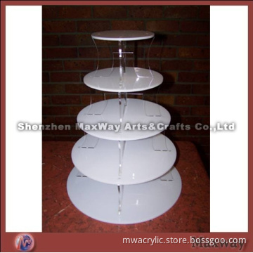 5 Tier Round Table Perspex White Cupcake Stand Holder